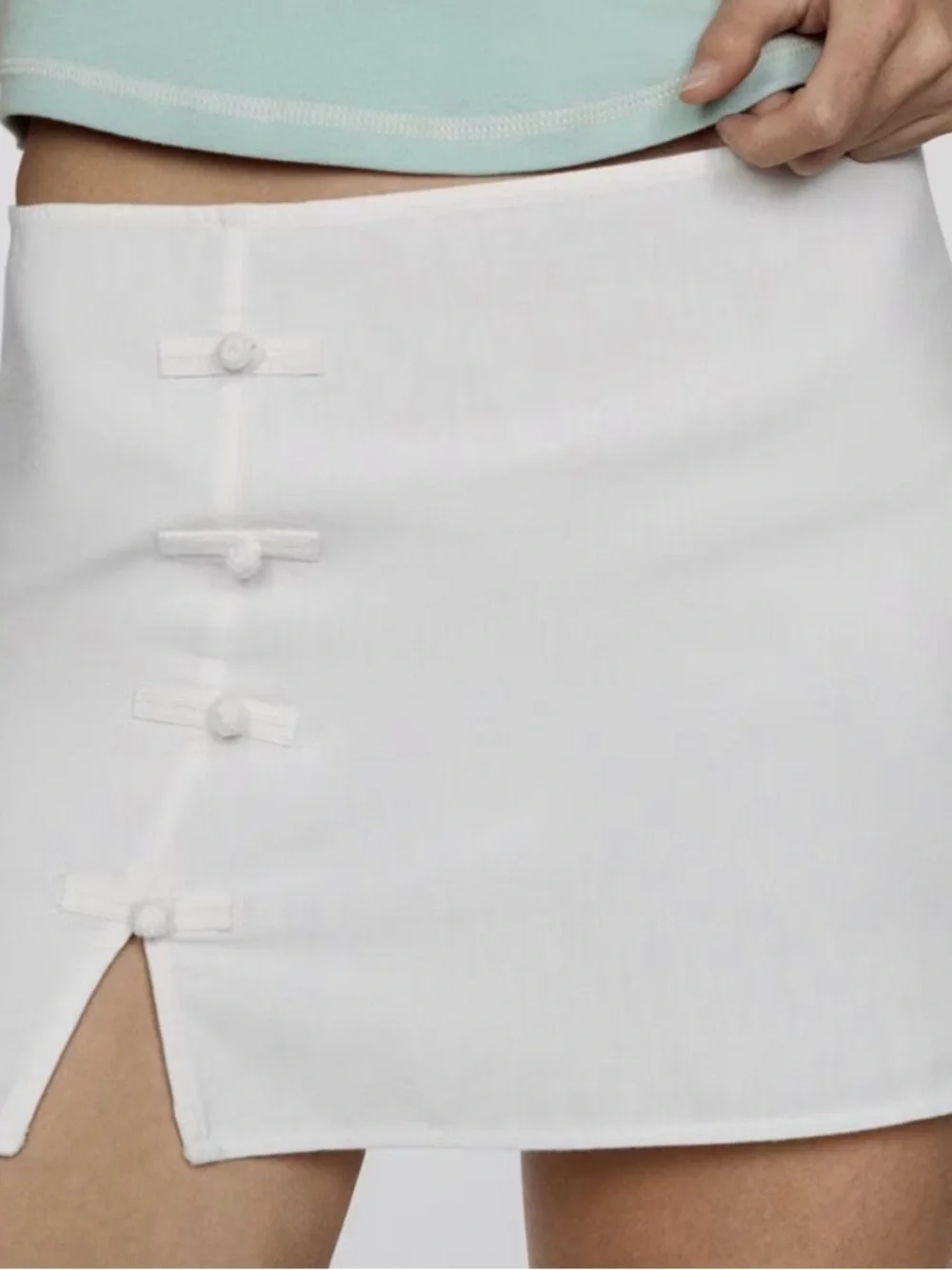 Mango White Mini Skirt with Knot Buttons